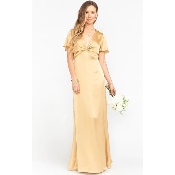 Show Me Your Mumu Dresses & Skirts - Show Me Your Mumu Rome Twist Gown True Gold Luxe Satin M